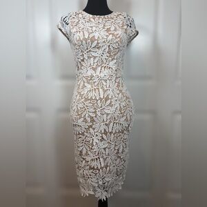 Lulus White Lace Bodycon Dress XS Back Zip (Right Sheer, Right Now)